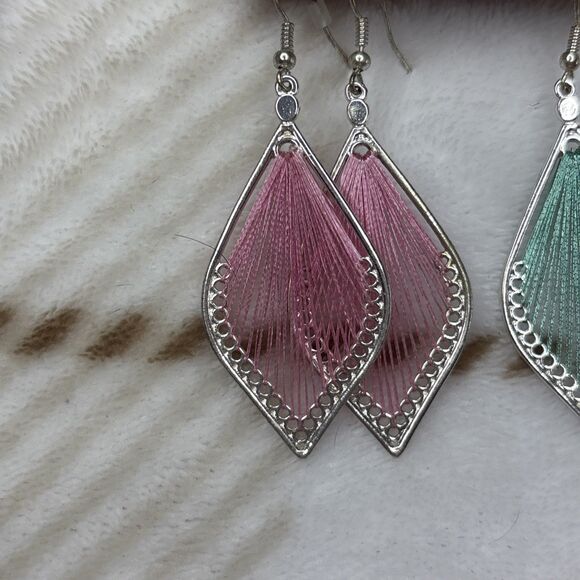 Arizona Jean Co Earrings Set Pink and Green String Art Dangles with Studs - Picture 2 of 4